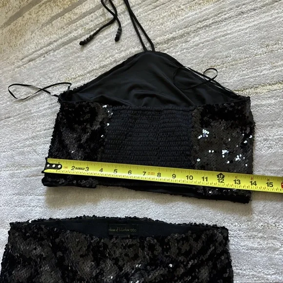 NWOT House of Harlow 1960 Halter Neck Crop Top Pants Set Black Sequin S - Picture 5 of 6